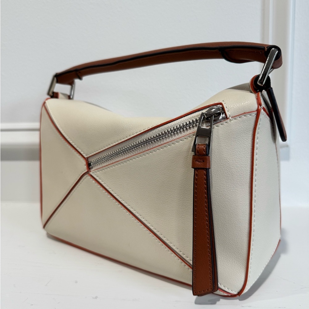 Small/Medium Geo Structured Panel Bag - Cream/Toffee - Picture 4 of 12